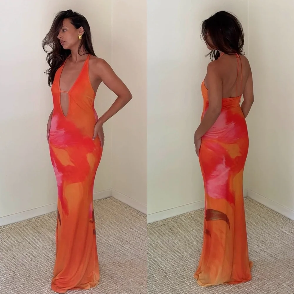 Temptation Orange Floral Mesh Maxi Dress - Picture 7 of 10